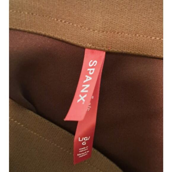 Spanx Faux Suede Pants High Waist Flare Pull On Caramel Large Seamed NEW - Picture 6 of 6